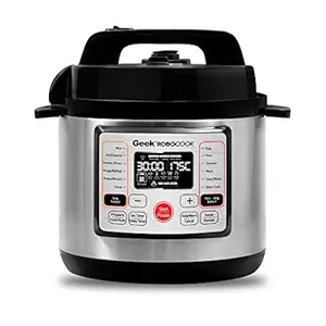 Geek Robocook Hexa 6 Litre Electric Pressure Cooker With Digital LCD Display | 11-in-1 Function | 17 Indian Preset Menu | Automatic Rice Cooker, Steamer & More (Stainless Steel)