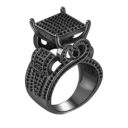 Bague princesse carrée sertie de zirconium avec large anneau plaqué or rose