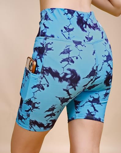 Image of High Waist Sports Activewear Printed Shorts for Women Ideal for Gym and Yoga or Cycling with Side Pocket, Stretchable, Flexible, Slim Fit