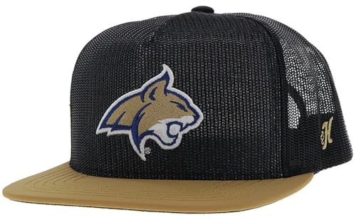 HOOEY - Mens Montana State 5-Panel Trucker Cap with Montana State Bobcat Logo, Color Black, Size: O/S