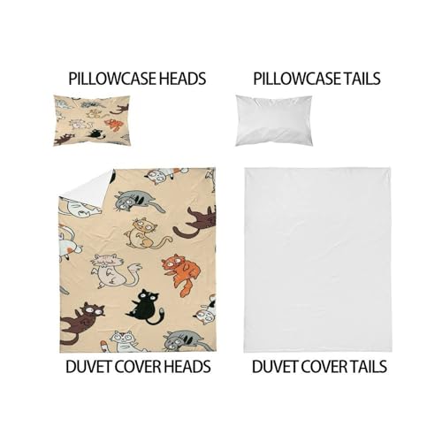 Parure de couette chat 2 pièces en microfibre 135x200cm pour lit simple