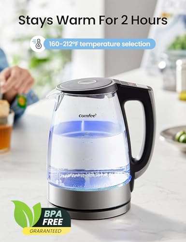 Image of COMFEE' 1.7L Glass Temperature-Control Electric Kettle with 6 Preset Modes