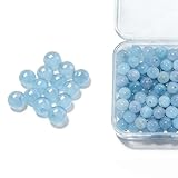 BLAESIFF 8mm Aquamarine Round Beads, 100Pcs Loose Natural Semi-Precious DIY Stone Beads for Bracelet Necklace Earrings Making