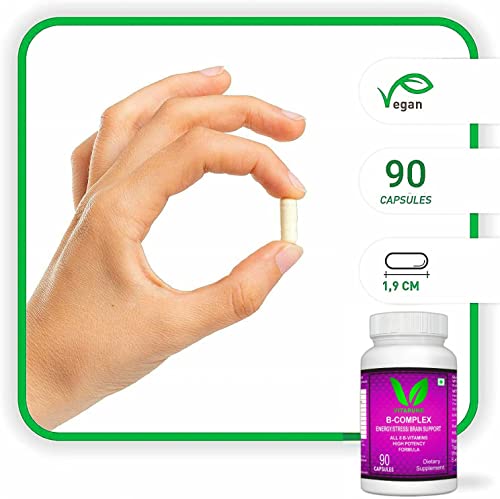 VITARUHE® High Strength Vitamin B-Complex B1, B2, B3, B5, B6, B7, B9, B12 Vegan 90 Capsules, 3 Months SUPPLY