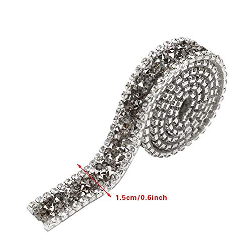 DEWIN Silver Mesh, Ribbon Silver Silver Ribbon Diamond Mesh Wrap Roll Sparkle Crystal Rhinestone Ribbon Decoration 1yard 15mm(Silver) - Image 2