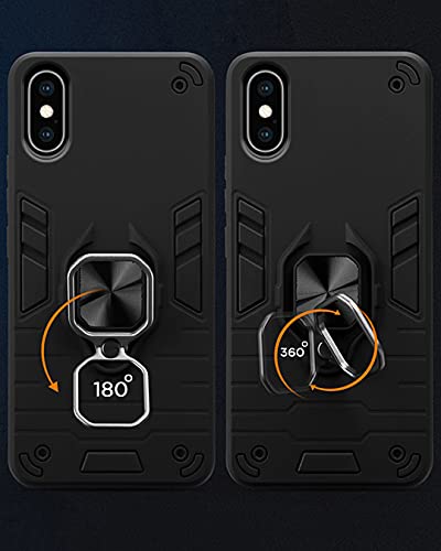 Image of Pikkme D5 Tough Armor Bumper Back Cover Case for iPhone X,iPhone Xs |Ring Holder & Kickstand in-Built (Black)