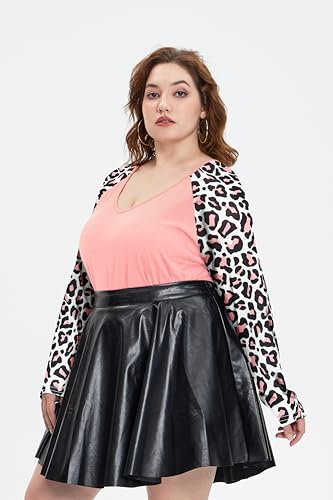 Image of TIYOMI Plus Size Tops for Women Raglan Long Sleeve V Neck T Shirts Casual Color Block Leopard /Floral Tops Winter Tee Shirt