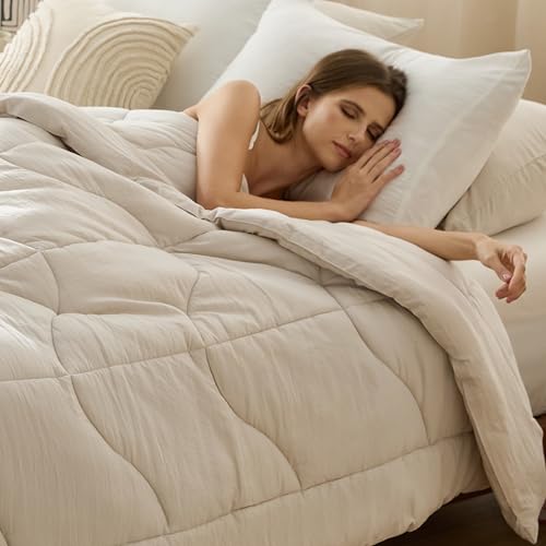 Bedsure Twin Comforter - Twin Duvet Insert for All Season, Ultra-Soft Down Alternative & Prewashed Duvet Insert with 4 Tabs - Machine Washable, Linen, 88x68 Inches