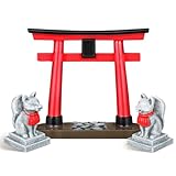 POPETPOP Puerta sinto-Torii japonesa y santuario de Inari Zorro Santo Figuras Conjunto de estatua de acuario asiática Estatua de acuario miniatura Puerta torii Decoración de acuario Puente Zen