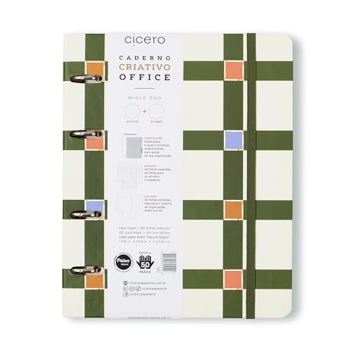 Caderno Criativo Argolado Office Duo Trama Pautado & Pontado A5 Xadrez, Cicero
