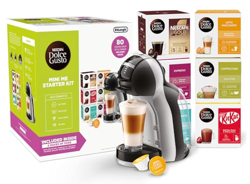 NESCAFÉ Dolce Gusto EDG155.BG Mini-Me Automatic Coffee Machine Black & Arctic Grey by DeLonghi - Starter Kit