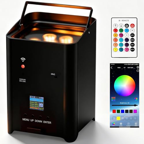 SHEHDS Rechargeable Wireless Stage Light, 6x18W Par Can Lights, RGBWA+UV 6-in-1 with Remote, APP, and DMX512 Control, 8800mAh DJ Light