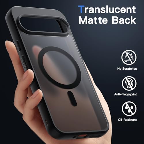 JETech Magnetic Case for Google Pixel 9/9 Pro 2024, Compatible with MagSafe, Translucent Matte Back Shockproof Phone Cover (Black)