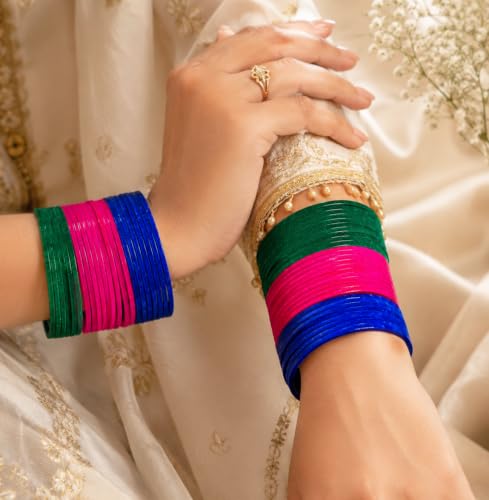 Image of NMII Glass with Plain and Glossy Finished Bangle Set For Women and Girls