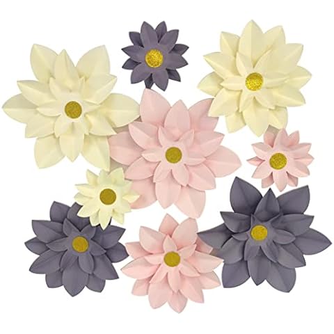 Mybbshower Paper Flower for Party Backdrop Home Decoration Pack of 9 (Dusty Rose & Lilac Party) Cover