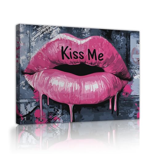 Toile art mural affiche moderne pop art lèvres roses baiser cadre intérieur 45x60