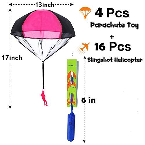JX 16 Psc Slingshot Helicopter with 4 Pack Parachute Toy Party Favors for Kids Outdoor Toys Flying Toys Airplanes Soldiers Parachute Throwing Toy