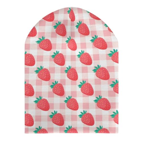 Strawberries and Green Leaves Pattern Kids Beanie Hat for for Girls Boys Children Cap Winter Knitted Chemo Cancer Headwear Accessories Gifts Decoration3