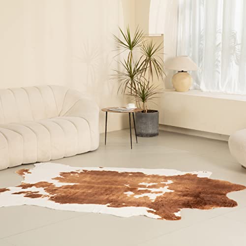 Mustmat Faux Cowhide Area Rug Brown Cow Rug Western Decor For Living Room Approx 5.2' X 6.5' #TOP2