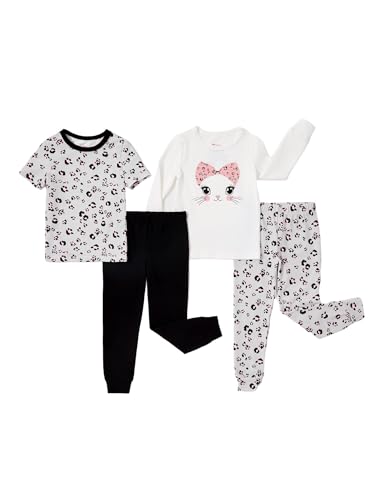 PATPAT Mädchen Schlafanzug 4-teiliges Set 2 Komplette Pyjama Sets GOTS Zertifizierte Bio-Baumwolle Super Weich & Atmungsaktiv für Mädchen, 4 Jahre, Weiß