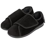HomeTop Men's Wide Fit Corduroy Slippers, Adjustable Hook & Loop with Memory Foam for Indoor Comfort Black, 10 UK