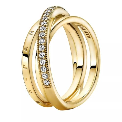 Bague triple anneau croisé pavé de zircones transparentes collection Signature