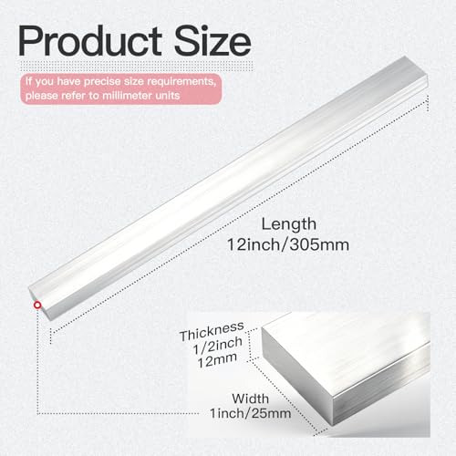 Image of 2PCS 1 /2 inch Thick x 1 inch Wide 12 inch Long 6061 Aluminum Flat Bar, T6511 Mill Stock Solid Square Aluminum Bar for Industrial, DIY and Fabrication