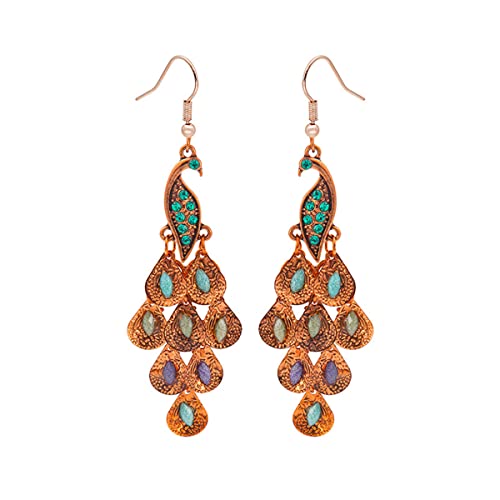 Rhinestone Crystal Peacock Earrings for Women, Bohemian Vintage Big Peacock