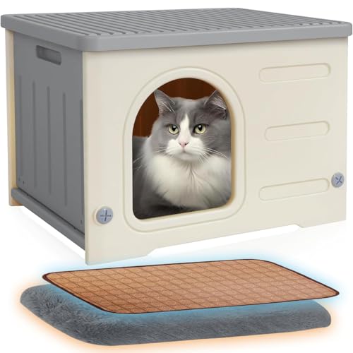 猫 ハウス ペットハウス 犬小屋 小型犬用 組み立て キャットハウス 屋外 室内 防水 防風 換気 四季通用 毛布付き 組立簡単 野良猫 避難所 猫 冬用ハウス 冷感マット付き (グレー, アーチ型のドア)