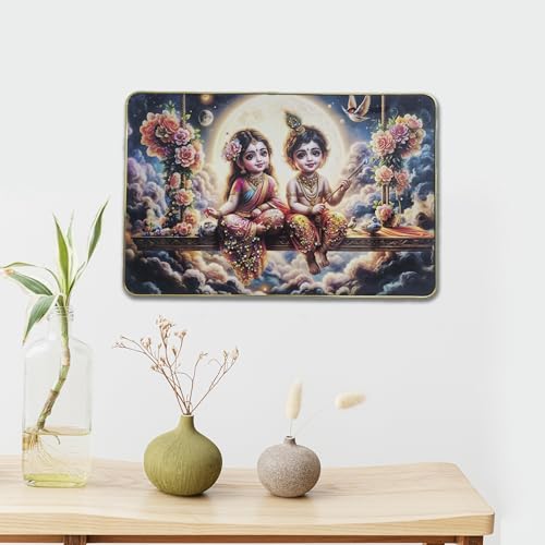 Image of Masstone Radha Krishna Crystal Embedded High Gloss Wall Painting, Golden Slim Frame, 45x30 Cm Wall Art for Living Room, Bedroom, Office & Home Decor (CRG53)