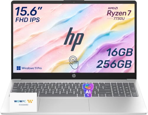 Image of HP 2026 Edition Business Laptop, 15.6 inch FHD IPS Touchscreen, AMD Ryzen 7 7730U 8-Core 16-Thread Processor for Multitasking, 16GB RAM, 256GB SSD, Numeric Keypad, Camera Privacy Shutter, Windows 11