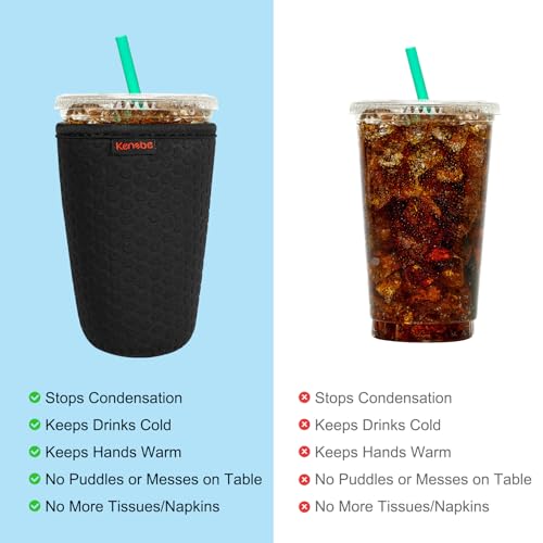 KENOBE 3 Pack Neoprene Insulator Sleeve for Iced Coffee Cups, Reusable Cooler Sleeves for Iced & Hot Drinks, Universal Fit 16-32 oz Cups Beverages, Compatible with Starbucks Dunkin Coffee and More