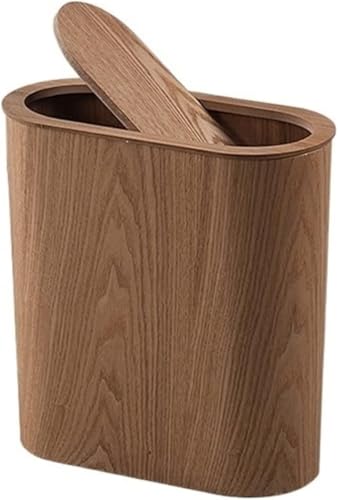 Caneca de basura ovalada de madera con tapa tipo push
