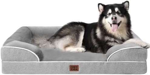 EHEYCIGA Orthopädisches Hundebett Grosse Hunde, 122x89cm, Grau | Orthopädischer Eierkistenschaum, Waschbarer und Wasserdichte Bezug, Rutschfester Boden, Reversibles Design, Atmungs
