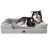 EHEYCIGA Orthopädisches Hundebett Grosse Hunde, 122x89cm, Memory Foam Hundekorb XXL, Waschbar Hundesofa Wasserdicht rutschfest, Hundecouch mit Hohem Rand, Grau