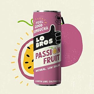 Lo Bros Kombucha Passionfruit Low - Sugar 4 x 250ml – Vegan, Gluten Free, Low Sugar, Live Cultures (Pack of 2)