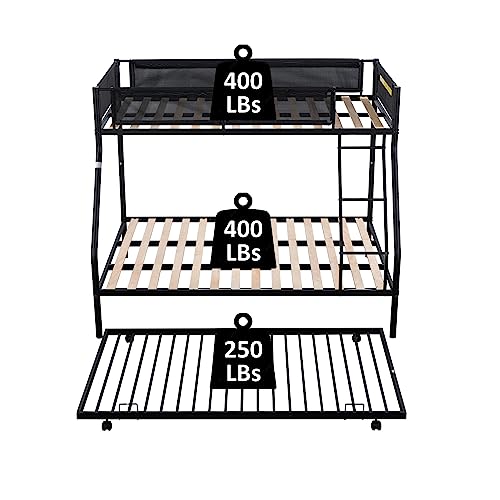 Morhome Metal Bunk Beds Twin Over Full for Kids Teens Adults, Kids Bunk Bed withwith Trundle, CPC Certified,Heavy Duty,No Box Spring Needed, Comfortable Textilene Guardrail - Thumbnail 5