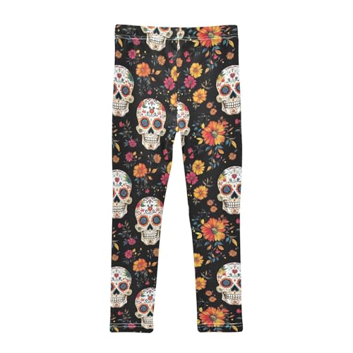 Floral Maxican Classic Skull Girls Casual Leggings for Kids Printed Long Pant Bottoms Stretch and Soft2
