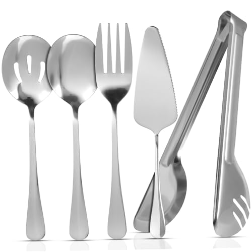 Mikinona 1 Set Elegant Stainless Steel Utensil Salad Server Slotted Spoon Server Tong and Fork for Home Gatherings Picnics Camping and Buffets