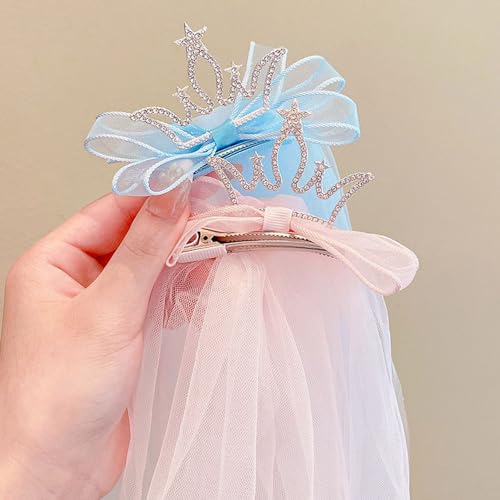 Bethynas Flower Girls Crown Veil Girls First Communion Veil Bow-knot Crown Hair Clip Short Veil Bridal Princess Hair Accessories3