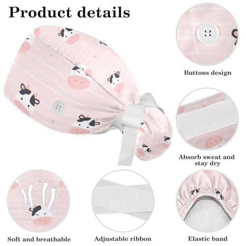 Image of Butterfly Scrub Cap Women with Ponytail & Buttons Adjustable Surgical Nurse Hat with Cotton Sweatband for Long Hair