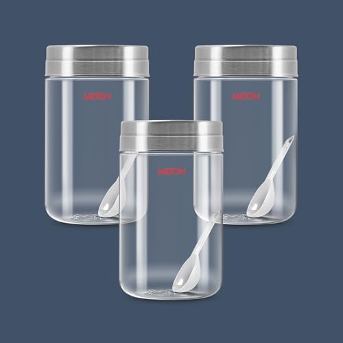 Image of MILTON Steel Seal 750 Airtight Food Grade Modular Plastic Container | BPA Free, Stackable & Transparent | Wide Mouth with See-Through Lid | Ideal for Cereals, Pulses, Spices, Set of 3, 750 ml each