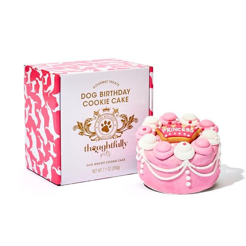 Image of Thoughtfully Pets, Pink Princess Dog Birthday Gourmet Mini Cookie Cake, Peanut Butter Flavored, Hand Decorated Hollow Biscuit Cake for Any Breed