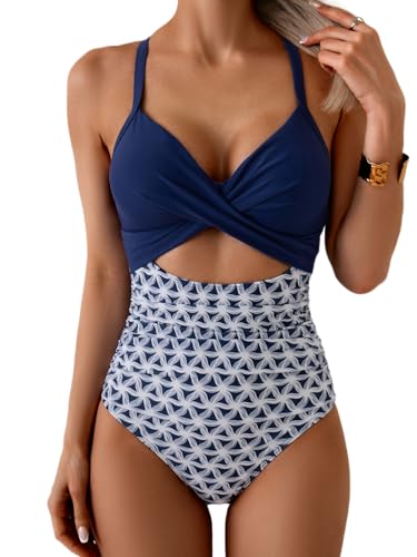 Eomenie Women's One Piece Swimsuits Tummy Control Cutout High Waisted Bathing Suit Wrap Tie Back 1 Piece Swimsuit