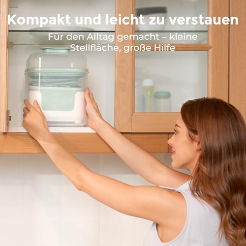 Momcozy Elektrischer Dampfsterilisator & Trockner für Babyflaschen – Platzsparend, 6 Flaschen Kapazität, 4-in-1 Kompaktgerät für Babyflaschen, Milchpumpen-Zubehör, inklusive Trocknungsgestell