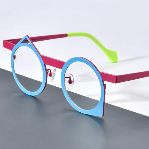 Image of FONEX Colorful Pure Titanium Glasses Frame Women Retro Round Eyeglasses