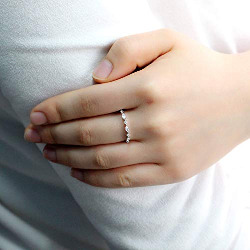 Uloveido 925 Sterling Silver Eternity Band Milgrain Rings Stack with Marquise & Round Cut Cubic Zirconia WR1342