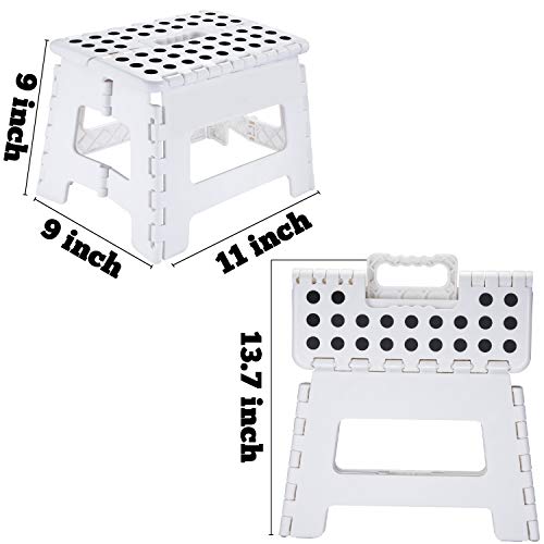 Folding Step Stool - 9 inch Height Foldable Stool For Kids & Adults, Kitchen Garden Bathroom Collapsible Stepping Stool (White)