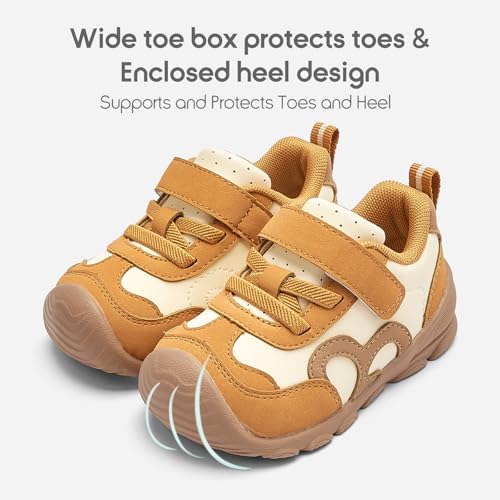 Image of Balabala Girls Boys Toddler Sneakers Wide Toe Box Walking Shoes | Unisex Kids Sneakers with hook-and-loop straps, non-slip soles, soft heel cushion, and flexible support for play