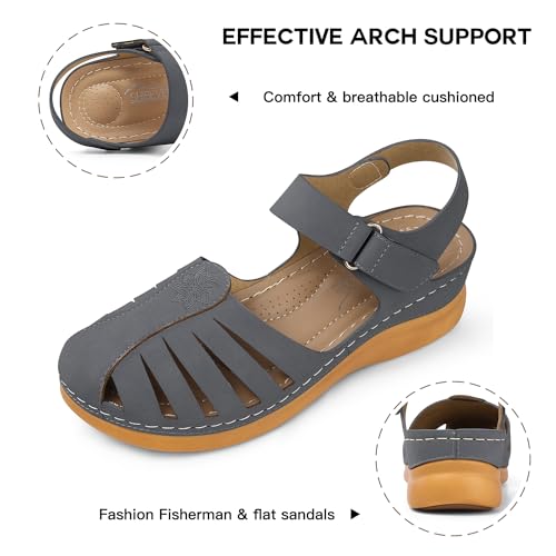 Image of SHIBEVER Women Comfortable Flat Sandals: Closed Toe Dressy Summer Sandal | Fisherman Comfortable for 8+ Hours Walking - No Ankle Rubs for All-day Commutes Lightweight Casual Outdoor Shoes